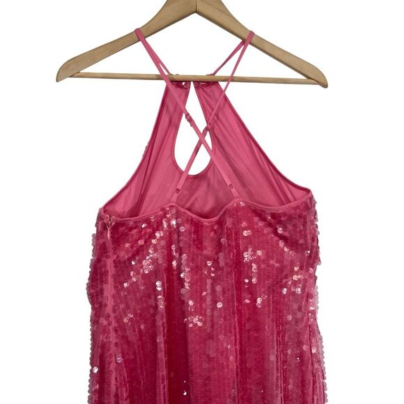 Urban Outfitters UO Harley Pink Sequin Halter Maxi Dress Slit M - Picture 8 of 9